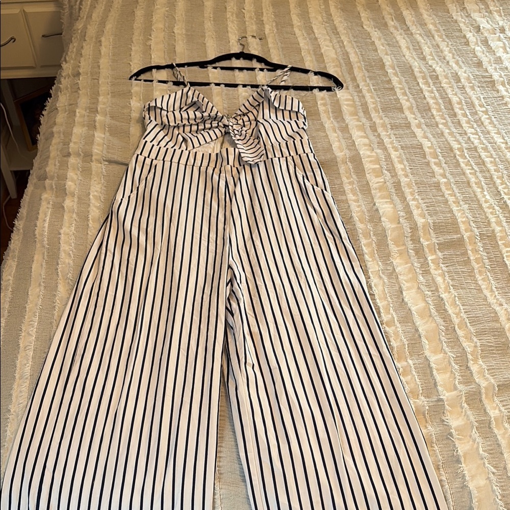 Striped Navy and White Jumpsuit